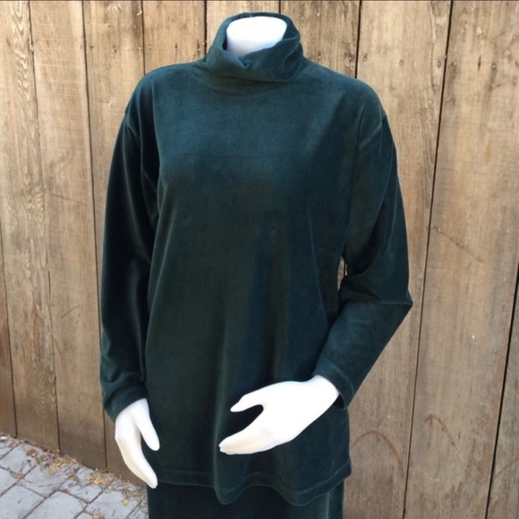 1980s dark green velour turtleneck top and long skirt set special occasion - Picture 2 of 13